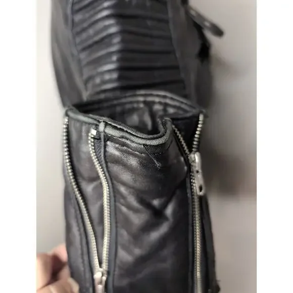 Genuine soft sheepskin leather black ribbed buckle moto jacket - Picture 8 of 10